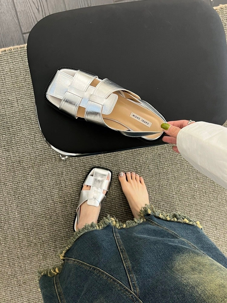 【GAseven Xiaoqijia】Korean Dongdaemun woven Roman shoes women's back strap beach Baotou sandals women