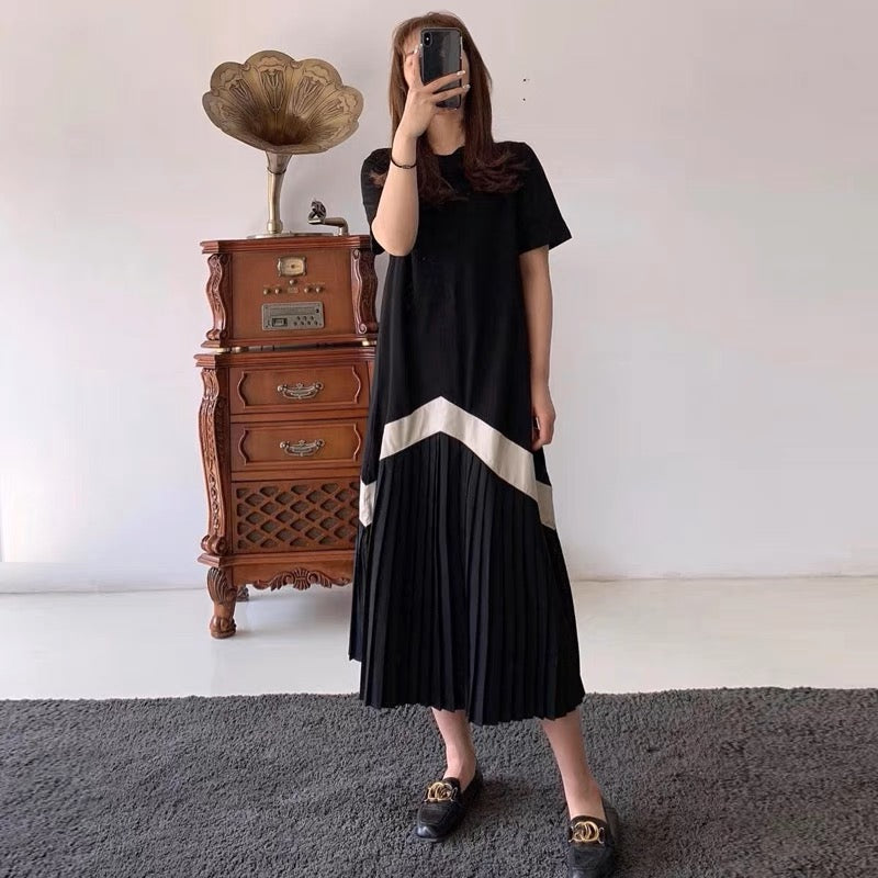 Casual loose dress for women summer 2023 new style goddess style pleated skirt slimming long t-shirt skirt