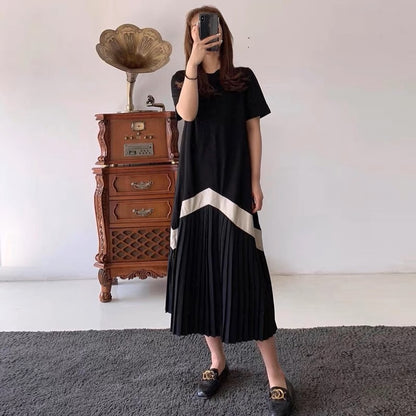 Casual loose dress for women summer 2023 new style goddess style pleated skirt slimming long t-shirt skirt