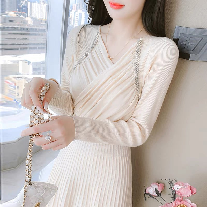 lolita inner knitted dress women's autumn and winter 2023 new design niche long bottoming sweater skirt