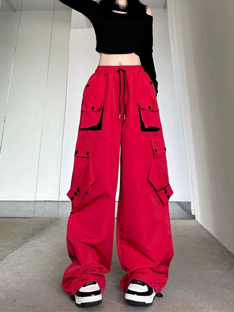 American high street workwear casual pants for women in autumn, loose contrasting color straight trousers with pockets, straight leg leggings, wide leg trousers