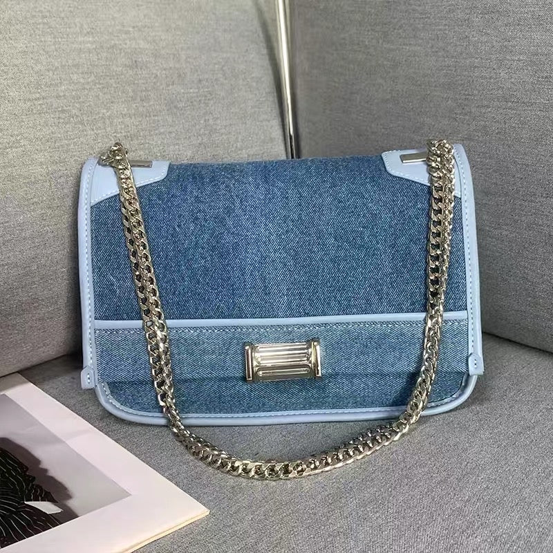 Denim Messenger Bag Ladies Bag Large Capacity Canvas 2023 New Fashion Versatile Casual High Sense Chain Underarm Bag