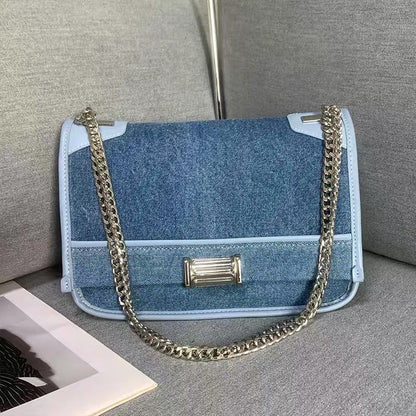 Denim Messenger Bag Ladies Bag Large Capacity Canvas 2023 New Fashion Versatile Casual High Sense Chain Underarm Bag