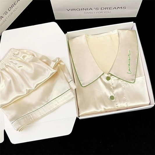 2024 new ice silk pajamas women's short-sleeved summer thin silk can be worn outside home clothes suit spring and summer