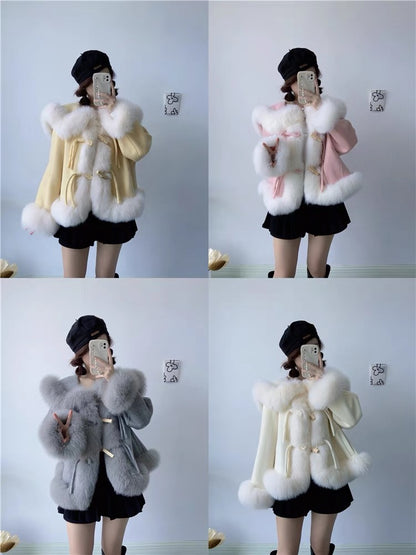 Temperament socialite high-end exquisite high-end fox wool wool double-sided fur autumn and winter coat tops thick ươmen T3467
