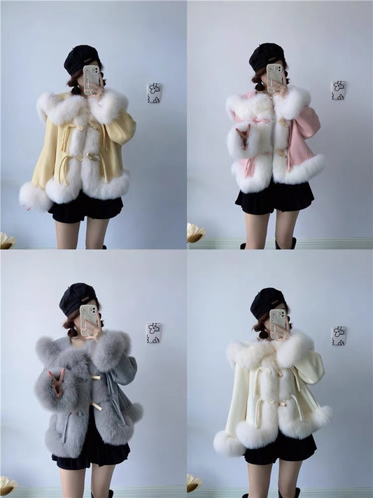 Temperament socialite high-end exquisite high-end fox wool wool double-sided fur autumn and winter coat tops thick ươmen T3467