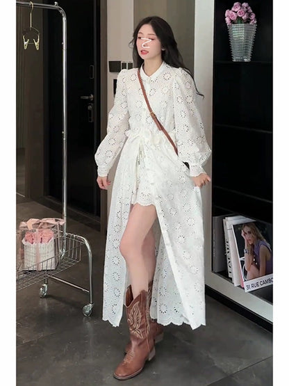 This year's popular beautiful suit skirt women 2024 new summer French hollow lace skirt shorts temperament two-piece suit