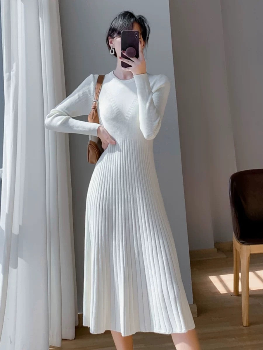 Autumn and winter pullover mid-length over-the-knee sweater skirt, slim and elegant, with coat, bottoming shirt and knitted dress for women