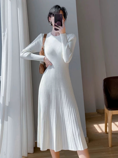 Autumn and winter pullover mid-length over-the-knee sweater skirt, slim and elegant, with coat, bottoming shirt and knitted dress for women