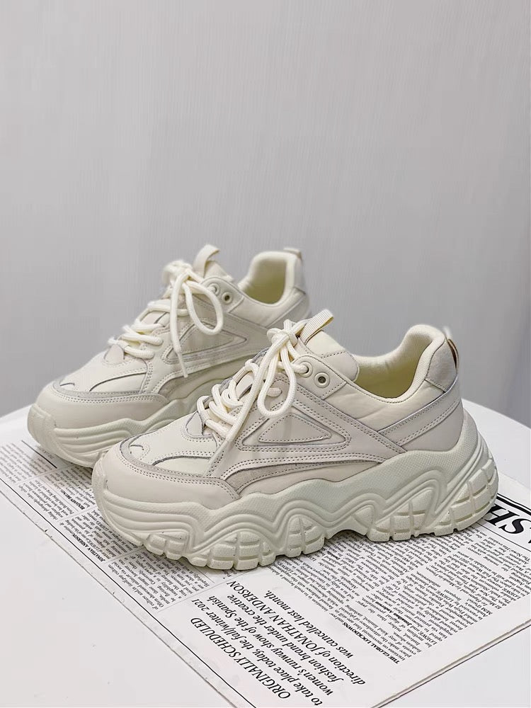 Hong Kong style thick-soled dad shoes for women 2023 spring new breathable height-increasing single shoes pink soft-soled casual versatile sports shoes