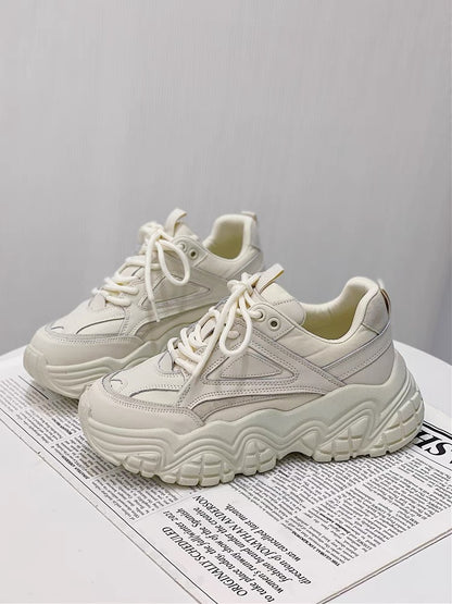 Hong Kong style thick-soled dad shoes for women 2023 spring new breathable height-increasing single shoes pink soft-soled casual versatile sports shoes