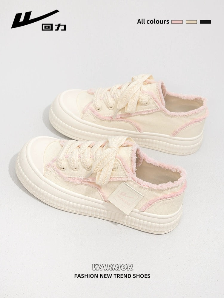 Pull back fairy pink canvas shoes for women 2024 spring new versatile white sneakers thick-soled sports and leisure shoes