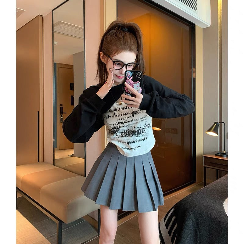 American retro sweet and spicy two-piece long-sleeved T-shirt for women in autumn design niche design bottoming shirt trendy tops (B6915)
