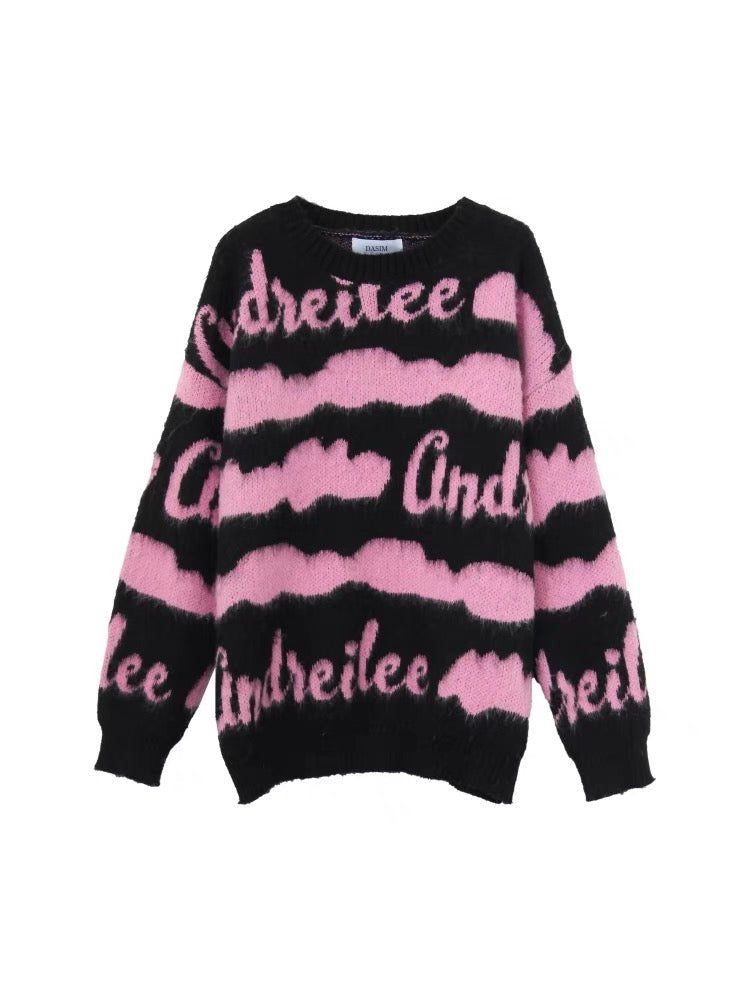Big sim small sim American striped sweater soft waxy sweater autumn and winter women's lazy style loose pullover top jacket V1164