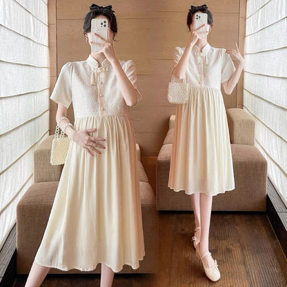 2023 Fashionable New Maternity Summer Dress Temperament Fashionable Improved Cheongsam Summer Small Summer Dress