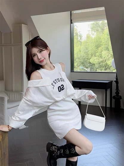 Vest stitching strapless shirt dress female early autumn hot girl sexy bag hip skirt design sense niche shirt skirt