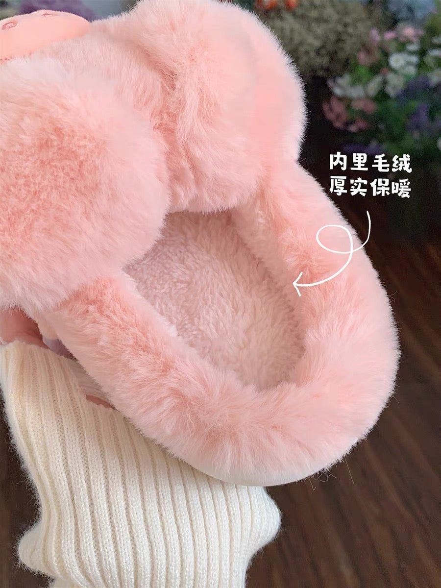 Thin strips of girly cute piglet cotton slippers for women winter soft-soled non-slip parent-child home plush confinement shoes