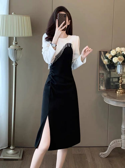French style small fragrant dress for women 2023 autumn and winter new style waist slimming mid-length high-end temperament skirt