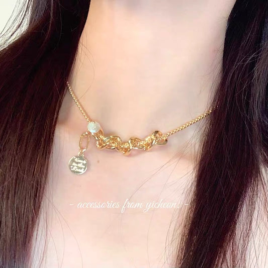 YIcheon Chenxihai Retro Chain Stitching Pearl Necklace Women's Korean Design Gentle Clavicle Chain C52