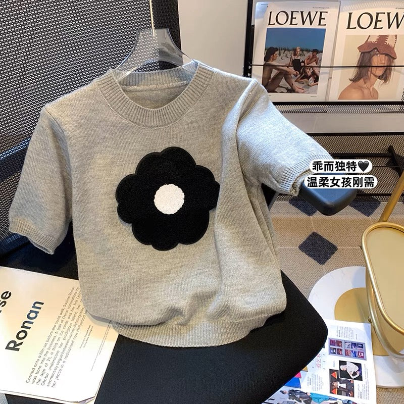 First-line brand cut label women's clothing big brand foreign trade export solitary sample clothing summer flower short-sleeved T-shirt knitted top