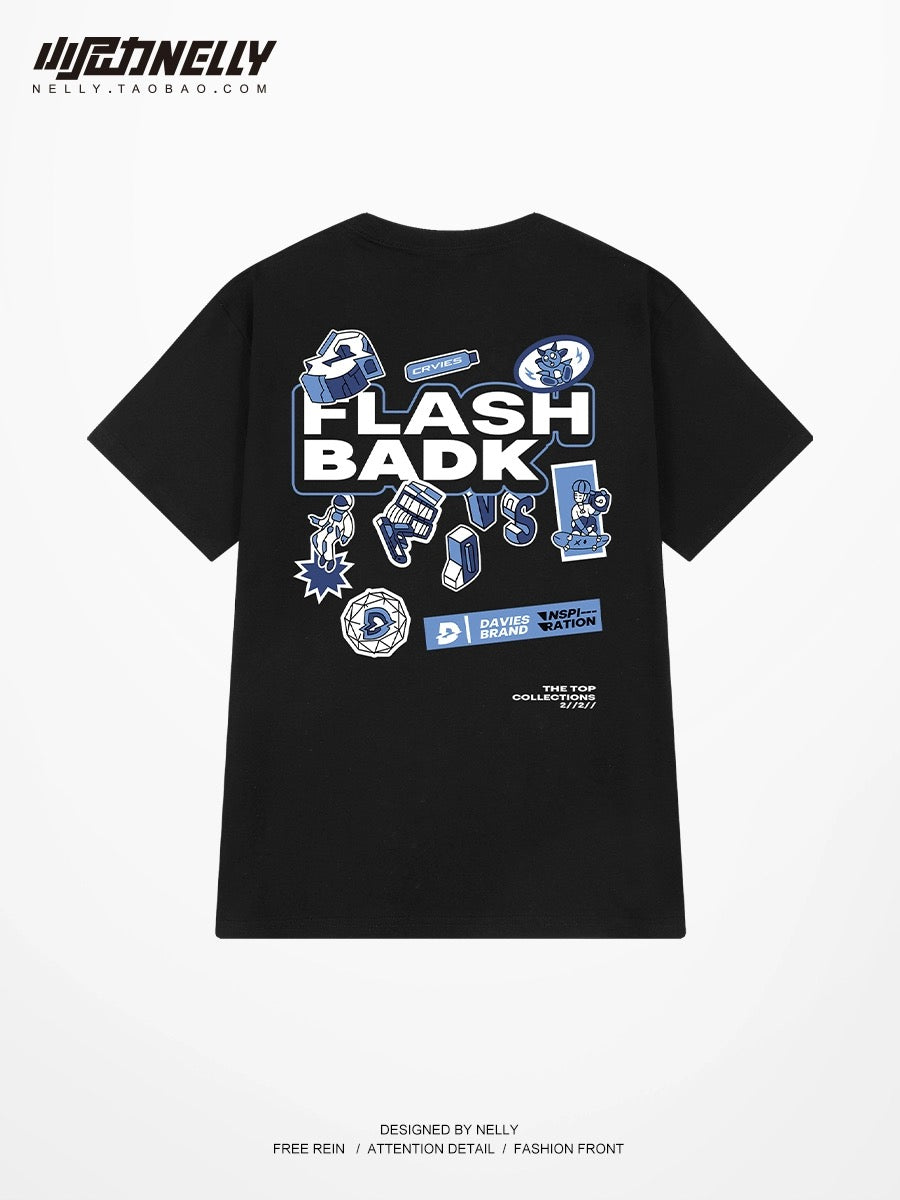 Heavy cotton t-shirt cartoon letters European and American high street men and women American wear short-sleeved oversize half-sleeved couple