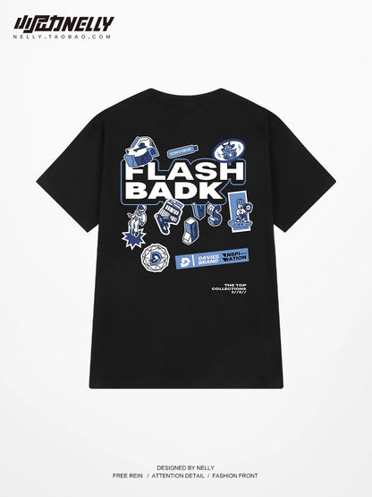 Heavy cotton t-shirt cartoon letters European and American high street men and women American wear short-sleeved oversize half-sleeved couple