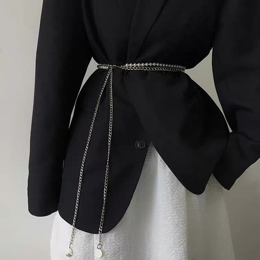 Belt women's high-end sense with skirt all-match new pearl thin waist chain suit girdle design sense of ins wind belt