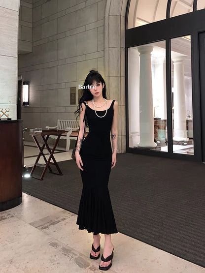 Aunt Barbie Hollow Backless Butterfly Suspender Dress Female Autumn Tight Spice Girl Fishtail Skirt Showing Figure Sexy Long Dress