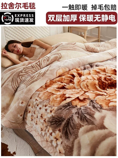 Winter Raschel blanket extra thick plus velvet bed cover blanket quilt wedding coral flannel nap blanket single
