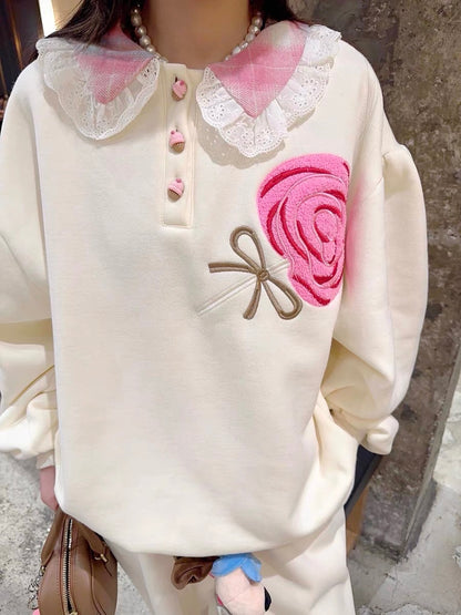 Thebestxue [New on 10.23 AM10:00] Off-white velvet lollipop sweatshirt