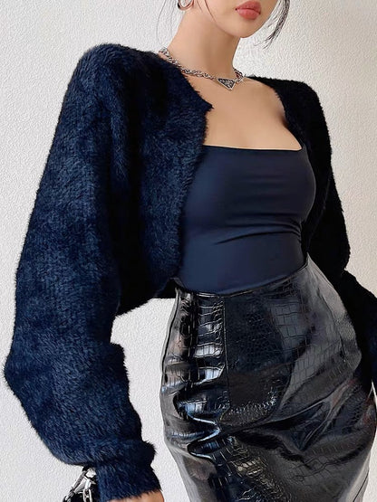 liviahome European and American sweet and spicy apricot wool knitted cardigan women's short outer shawl jacket 2023 autumn (T193)