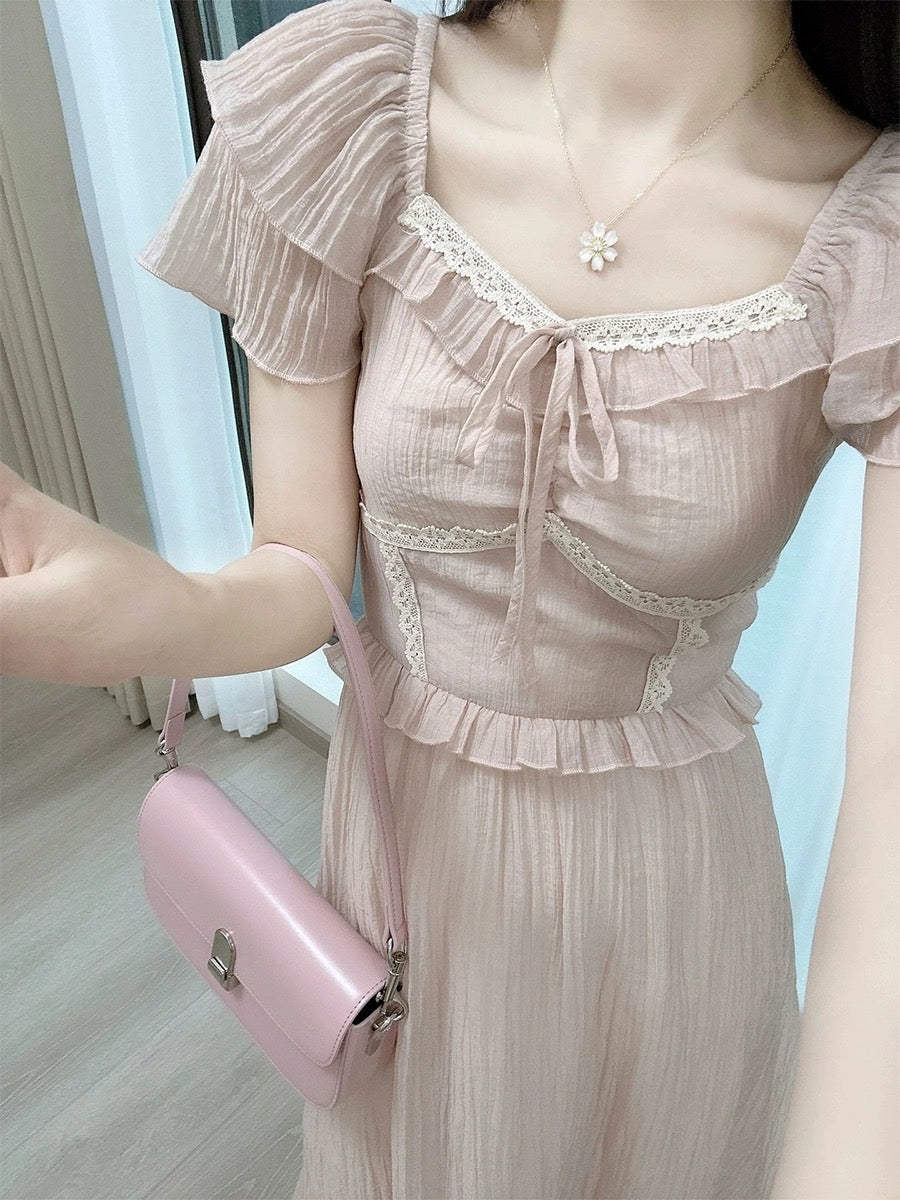 Platycodon French gentle style small flying sleeve dress women's summer texture high-end waist slimming fairy long dress