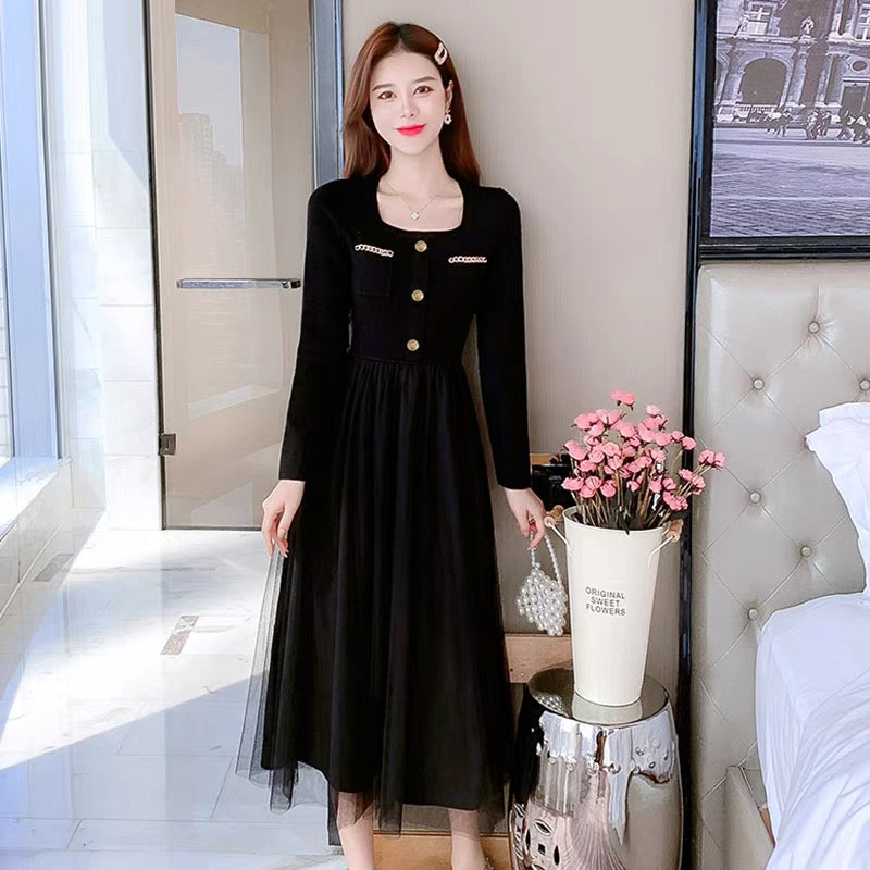 lolita autumn small black dress women autumn and winter 2023 new slim temperament bottoming little black dress