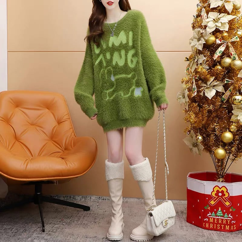 Designed imitation mink velvet sweater for women 2023 new autumn and winter style, age-reducing, loose, lazy and versatile tops