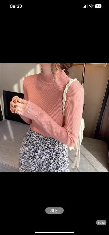 White half turtleneck bottoming shirt for women, autumn and winter style, 2023 new style sweater, lace inner, knitted early autumn top