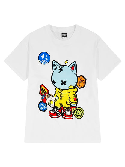 American hip-hop oversize cartoon print student half-sleeved spring and summer cute couple short-sleeved T-shirt trendy brand tee