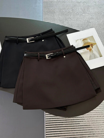 Gray high-waisted blazer skort with a side slit, flattering A-line fit. Easy to style for both work and casual looks.