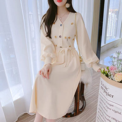 Early spring long-sleeved knitted dress women's autumn and winter clothing 2023 new temperament with coat and bottoming skirt