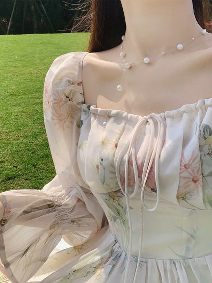 Tanggongzi holiday style chiffon dress fairy super fairy style gentle tea break French first love skirt long skirt