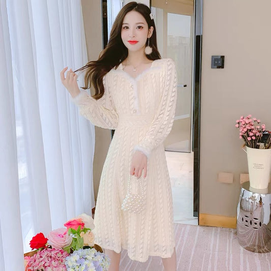 Lolita winter velvet thickened lace skirt women's autumn and winter 2023 new temperament slimming bottoming skirt