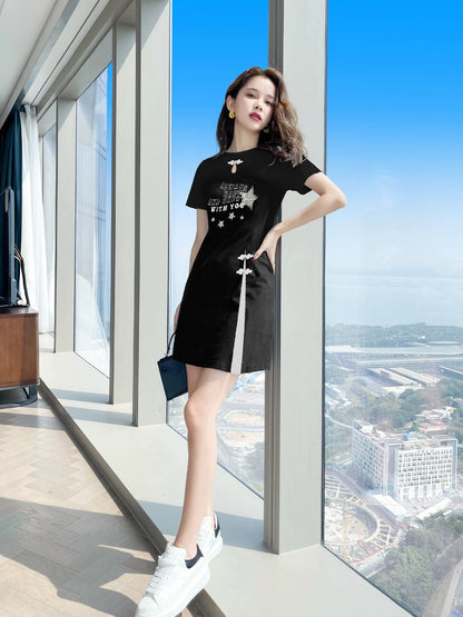 Black dress Chinese style women's clothing 2024 new Xiaxin Chinese style small black dress casual skirt female summer small