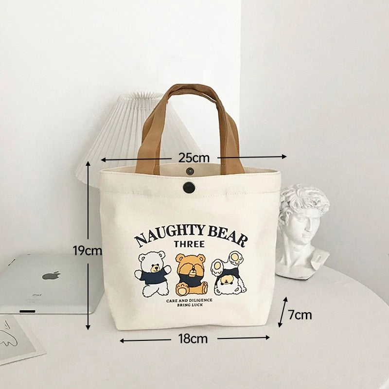 New bear canvas bag female student portable work small hand-held lunch bag handbag canvas bag gift bag