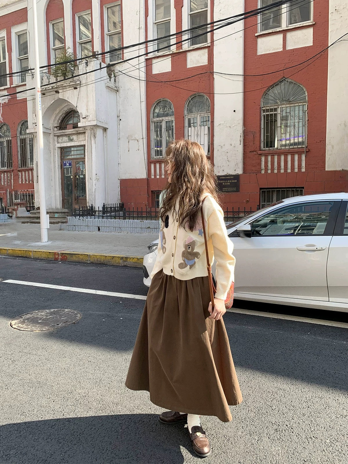 Hello Canon Sweet Bear Round Neck Jacquard Sweater Knitted Cardigan Women Autumn and Winter New Loose All-match Tops