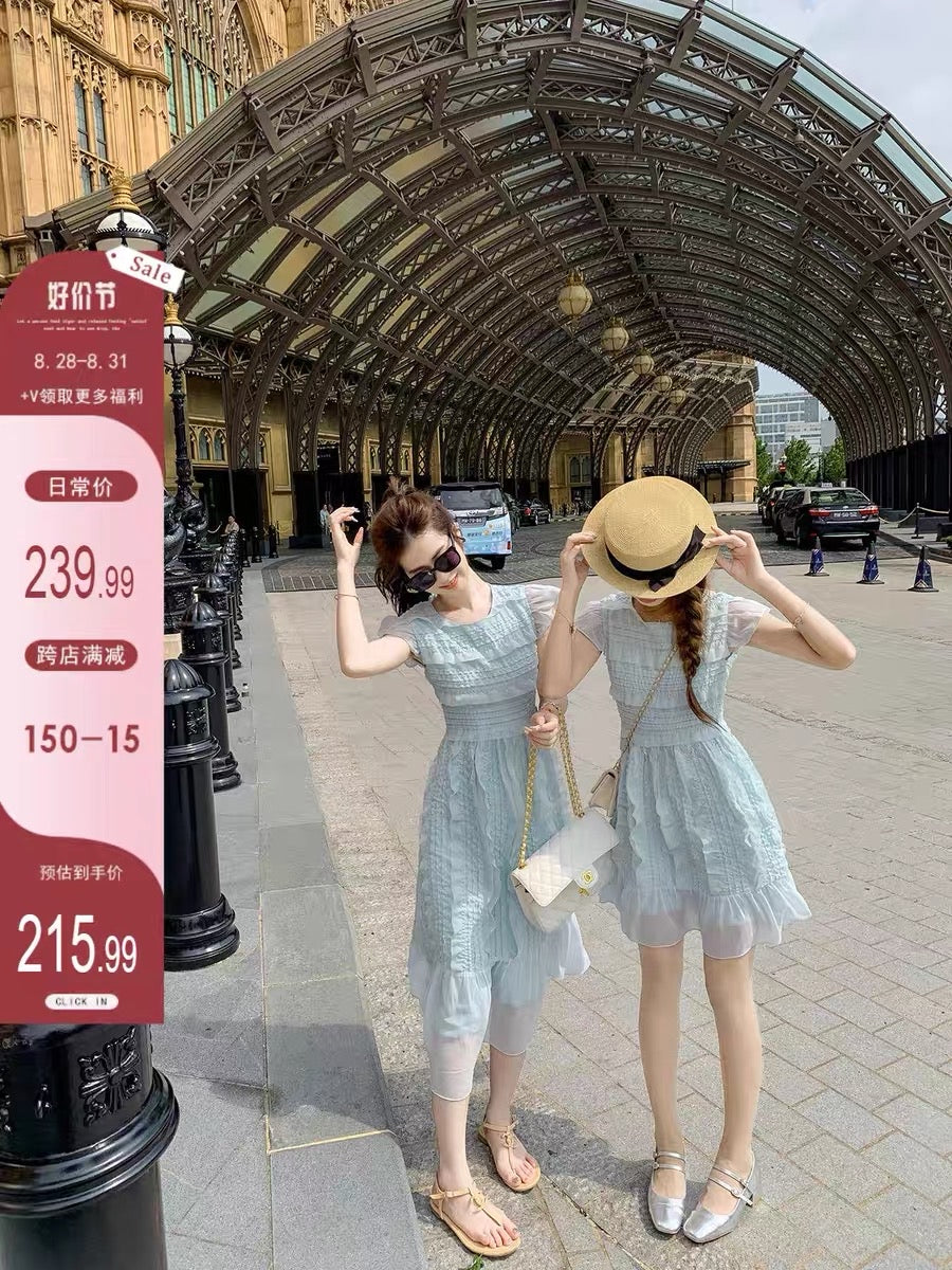 Fish Rabbit's Rabbit Gentle Wind Dress 2023 New Women's Summer Temperament Folded Waist A-Line Skirt