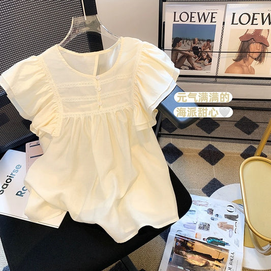 Clearance sale, first-line brand counters, shopping malls, withdraw the label-cut women's clothing, ruffled flying sleeves, loose babydoll shirts for women