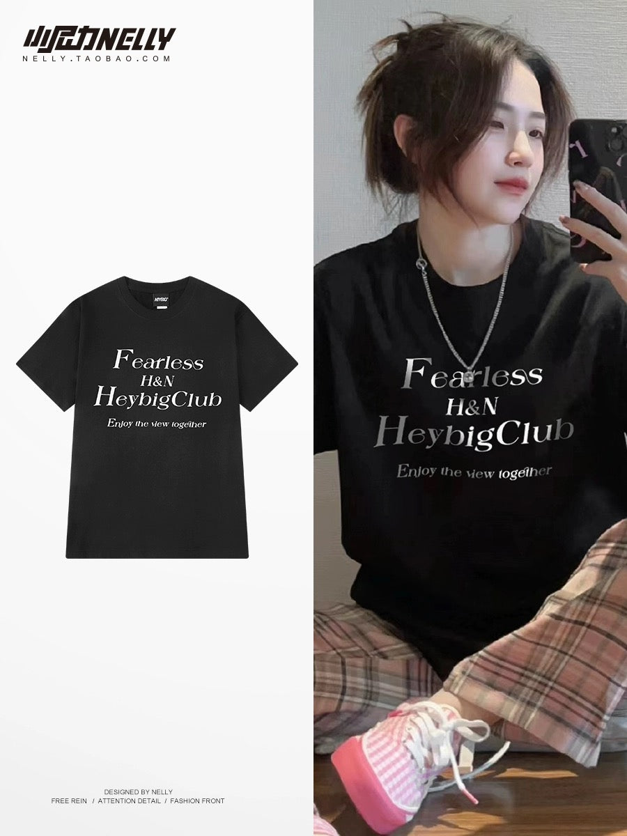 National trend European and American trend letter print short-sleeved T-shirt men and women oversize summer round neck half sleeve couple outfit