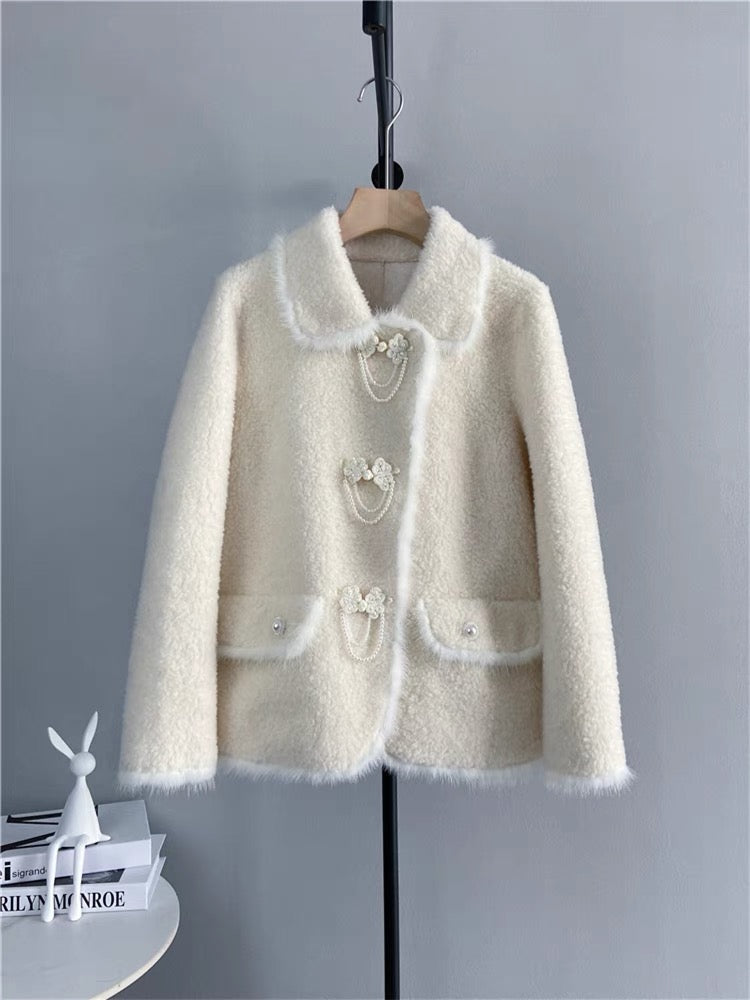 Haining's new imported mink spliced lamb hair short coat young fur winter fur all-in-one coat T3496