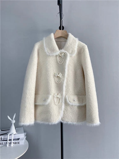 Haining's new imported mink spliced lamb hair short coat young fur winter fur all-in-one coat T3496
