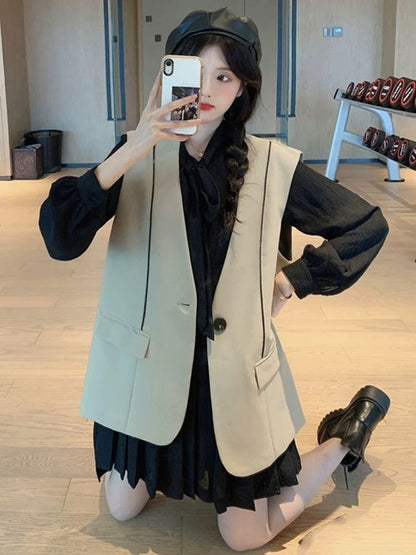 High-end light luxury celebrity design niche age-reducing slimming suit vest vest shirt skirt two-piece suit for women spring and autumn