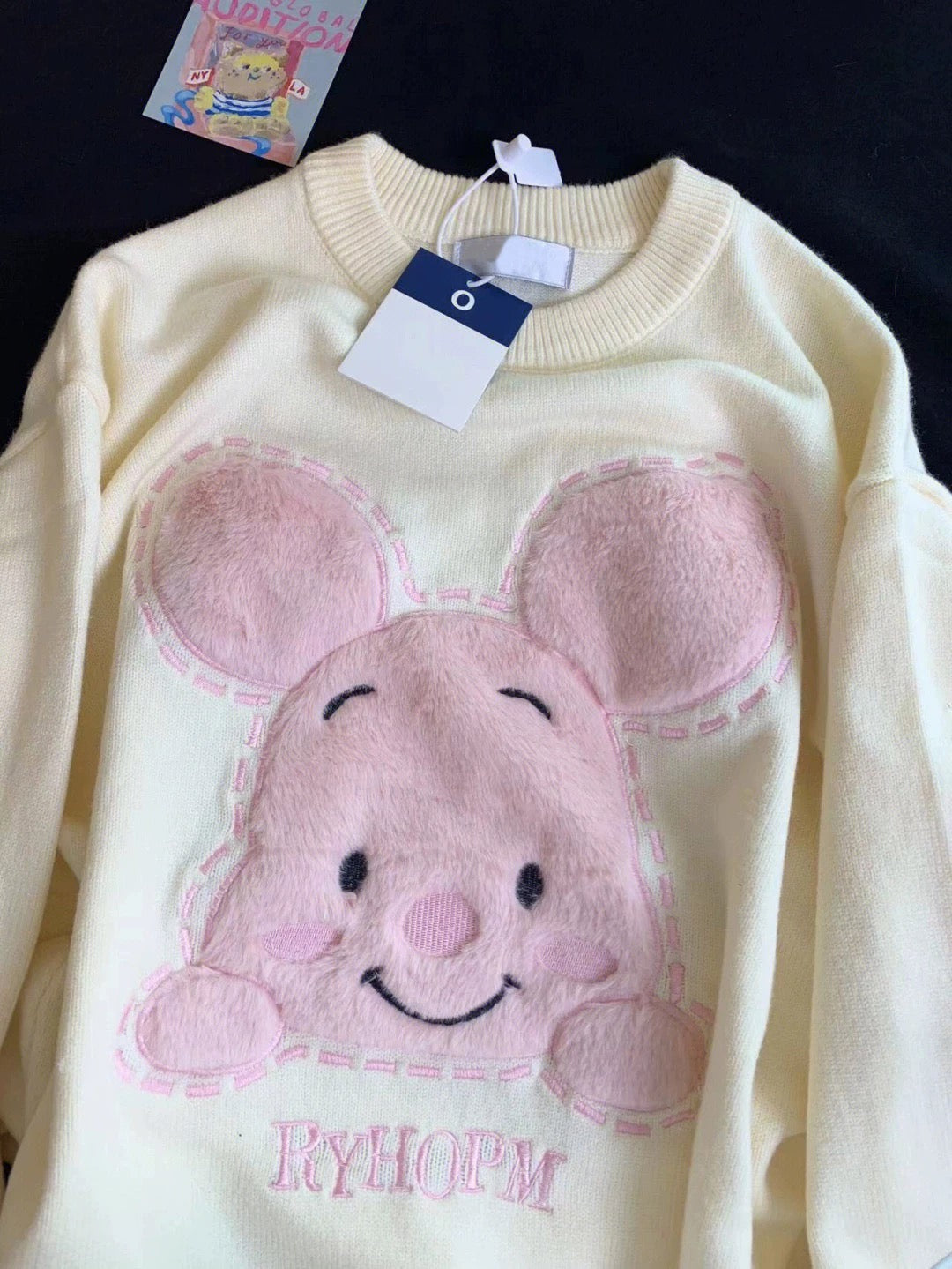 Milky soft and gentle style cute bear embroidered sweater men and women spring and autumn loose vintage knitted sweater jacket